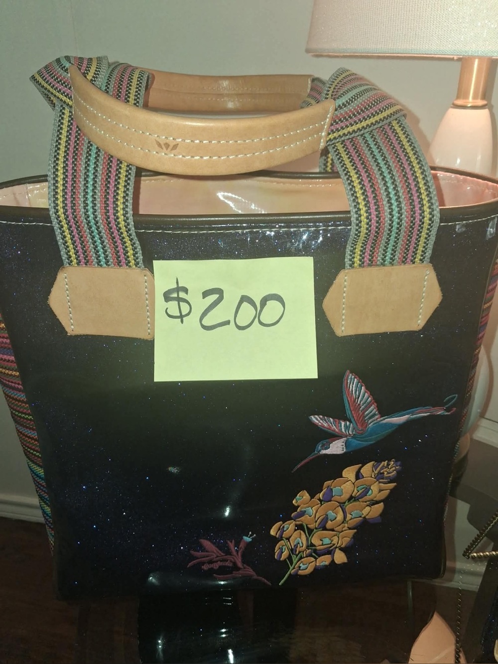 Sparkly blue Consuela tote Patented Tote Bag with matching wallet.